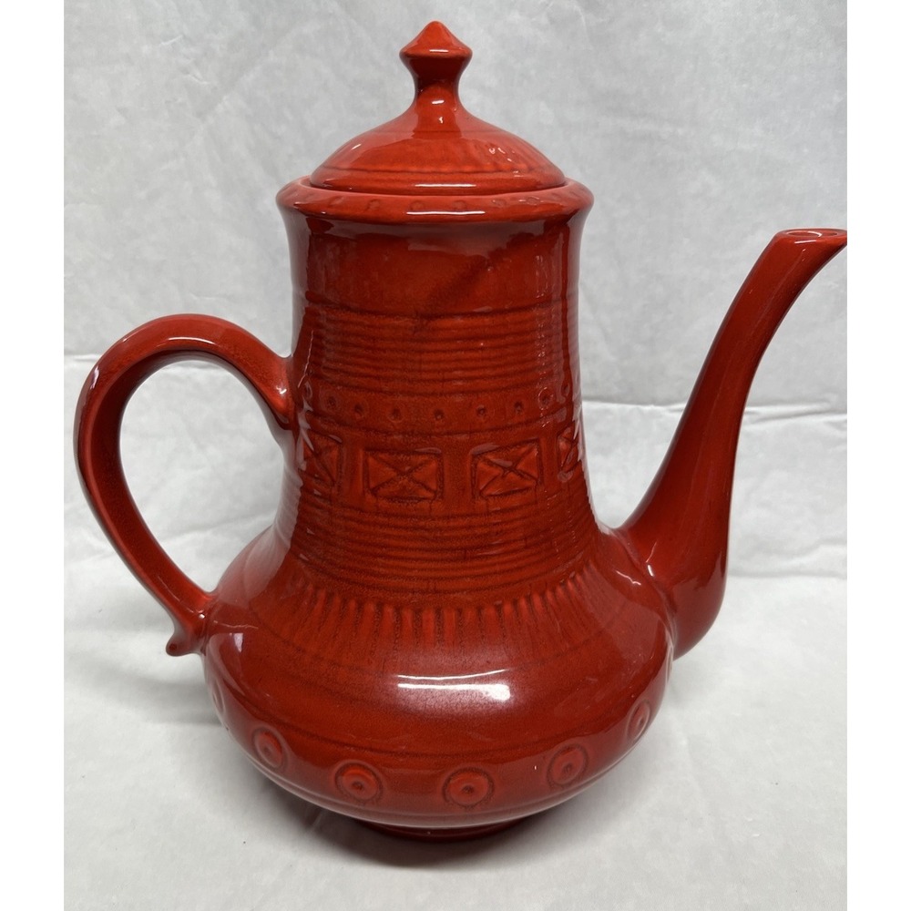 Vintage California Pottery Red Ceramic Tea Pot/Coffee Pot with Lid